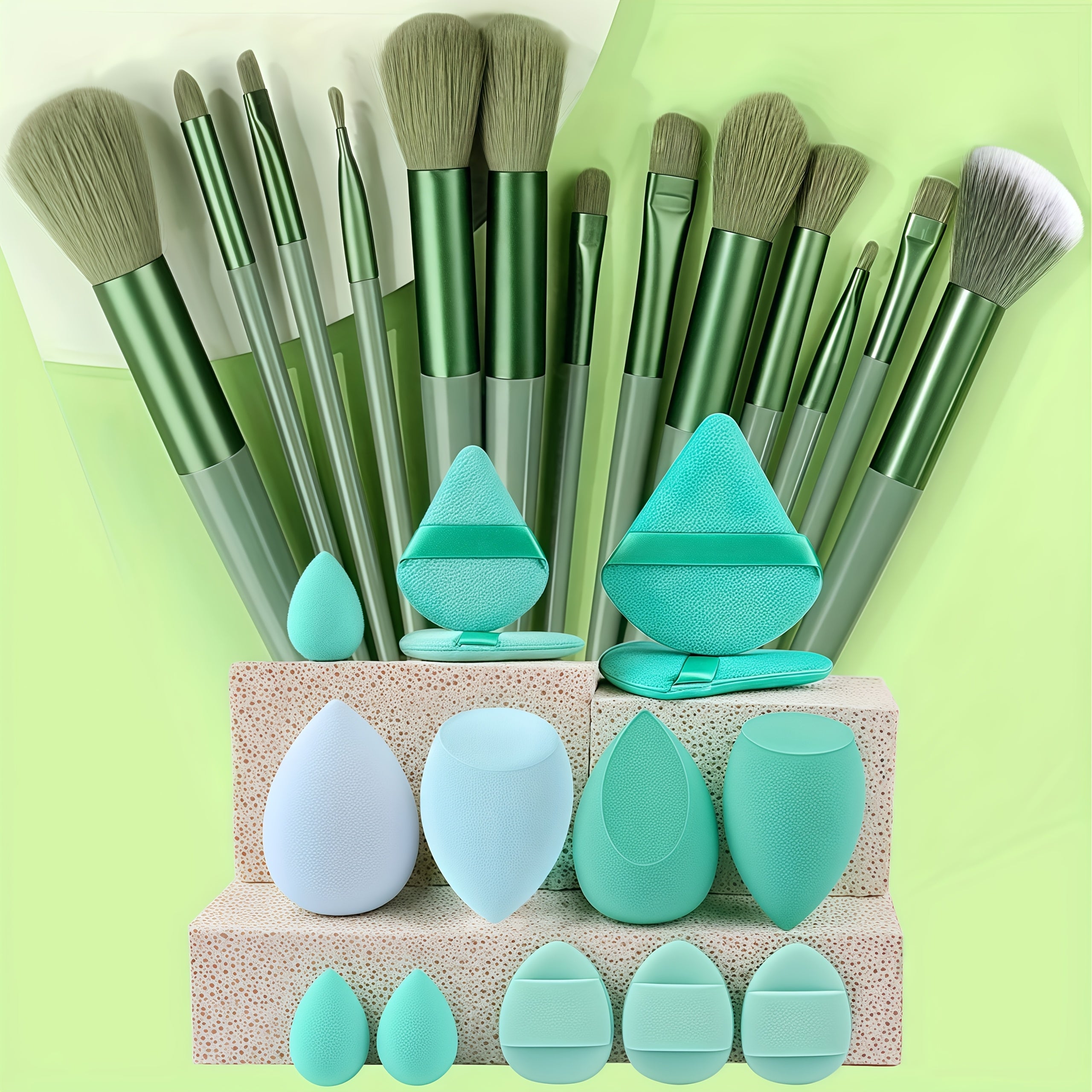 13pcs set of soft makeup brush, 8 mini brush &14 sponge set, soft makeup brush with cosmetic sponge, for makeup base pink, shadow of eyes, makeup brush for blurring Kabuki, beauty tools - The Superior Findings Depot
