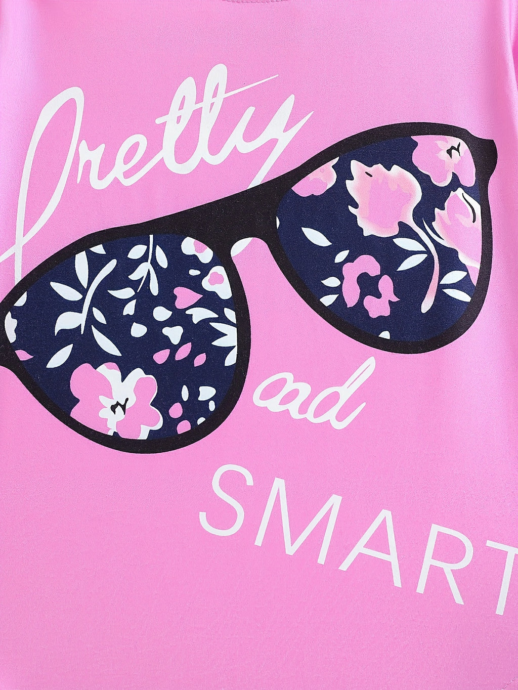 2pcs Girls' Clothing Party Slogan Large Glasses Print Pattern Drop Shoulder Irregular Hem Design Loose Short Sleeve T-Shirt + Floral Print Skinny Nine-Tenths Bottoms Set Girls' Summer Outfit Holiday Gift Girls' Fashion Casual - The Superior Findings Depot