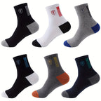 6-Pack Minimalist Casual Letter Mid-Calf Socks, Breathable Business Men's Socks,  Professional Socks, Minimalist Design, Casual Style, Breathable Fabric, Lightweight Material, Stylish Socks, Comfortable Socks, Office Professi - The Superior Findings Depot
