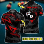 3D Billiard Shirt - 8 Ball Crown Design with Custom Name & Team