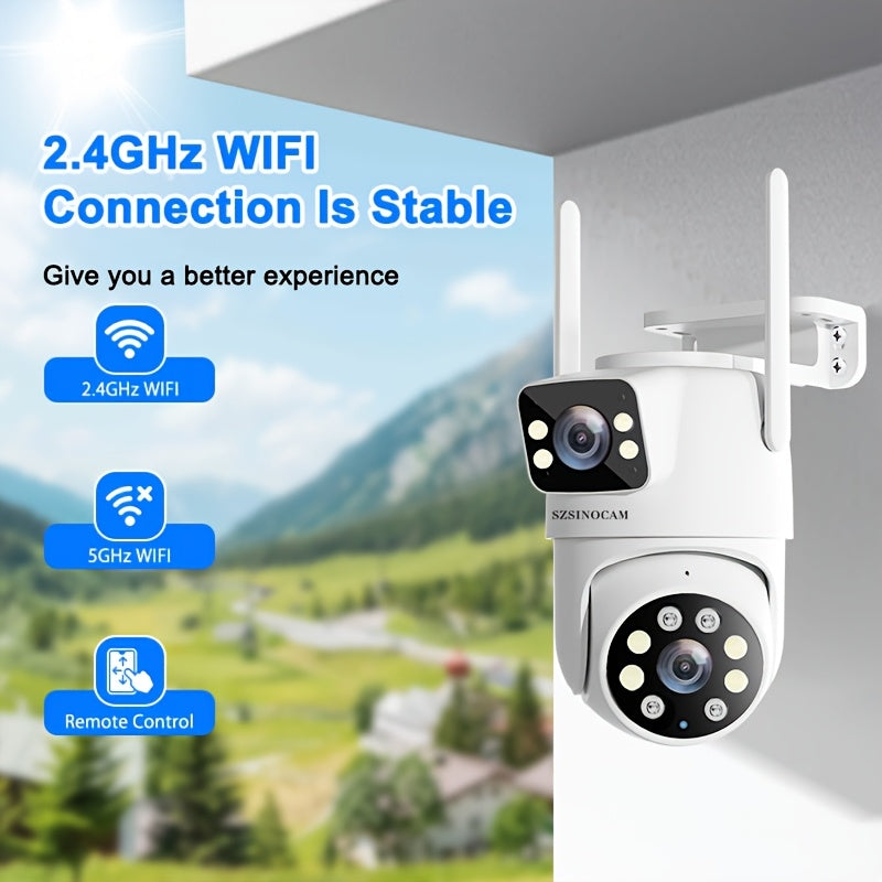 IP66 Dual Lens Outdoor WiFi Security Camera - 2.4GHz Wireless IP Camera, AI Human Tracking, Color Night Vision, Two-Way Audio, Pan/Tilt Rotation for Home Surveillance - The Superior Findings Depot