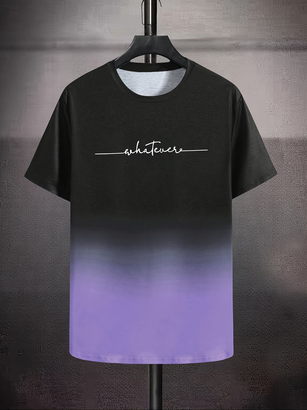 Men's Casual Ombre T-Shirt with White Cursive 'Whatever' Back Print - Dark Navy to Pink Gradient Short Sleeve Round Neck Tee, All-Season Fit, Machine Washable Streetwear & Casual Attire Top - The Superior Findings Depot
