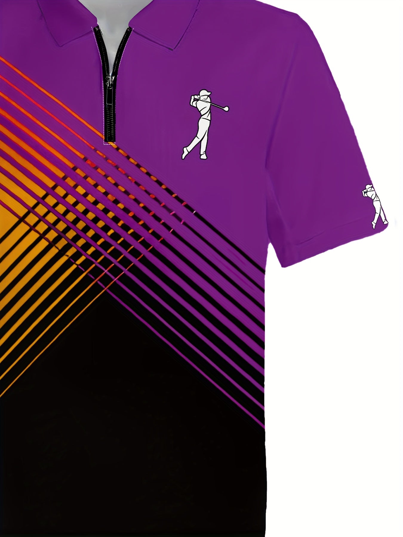 [Neon Polo Shirt] Neon Color Block 3D Digital Print Men's Summer Short Sleeve Polo Shirt | Casual Style, Regular Fit, 100% Polyester, Half Placket, Zipper Detail, Slight Stretch, 150g/m² - Yellow/Blue/Black