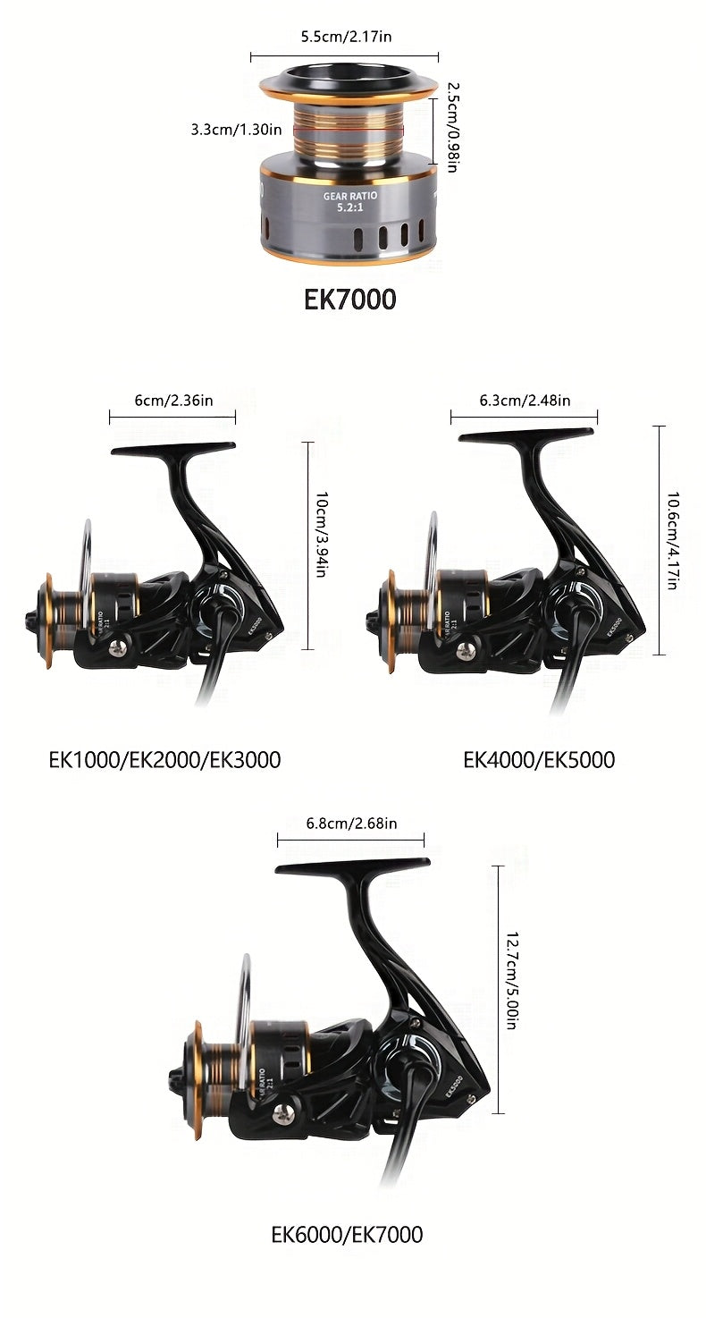 BILLINGS EK 1000~7000 Series, 5.2:1 Gear Ratio, 26LB Max Drag, Aluminum Alloy Metal Spool, Spinning Fishing Reel, For Freshwater Saltwater, Ambidextrous, Rotating, PA (Polyamide, Nylon) Major Material, Mixed Color, 1 Product - The Superior Findings Depot