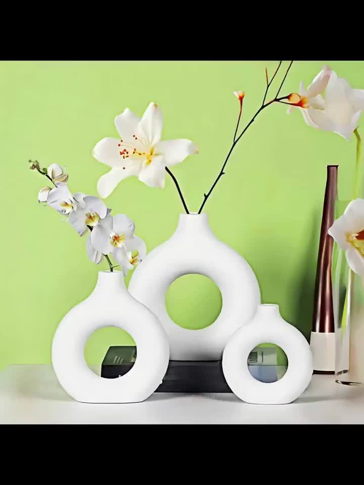2pcs Black and White Combination Simple Plastic Ceramic Vase, Modern Home Decor for Living Room Dining Table Centerpiece, Hollow Round Flower Pot Suitable for Living Room, Kitchen, Office - Decoration - The Superior Findings Depot