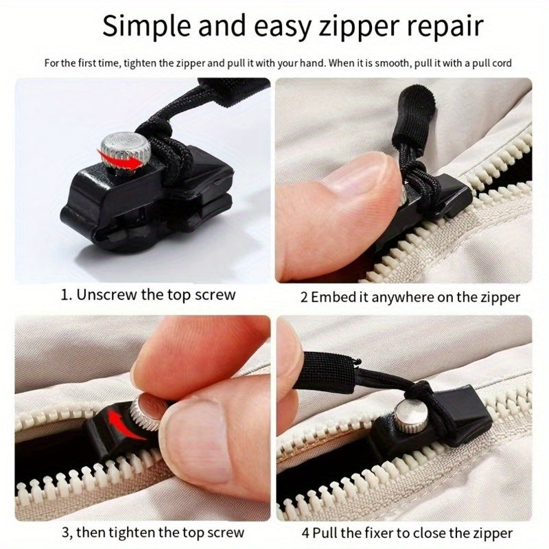 Set of 6 Universal Black Zipper Replacements - Detachable No Sewing