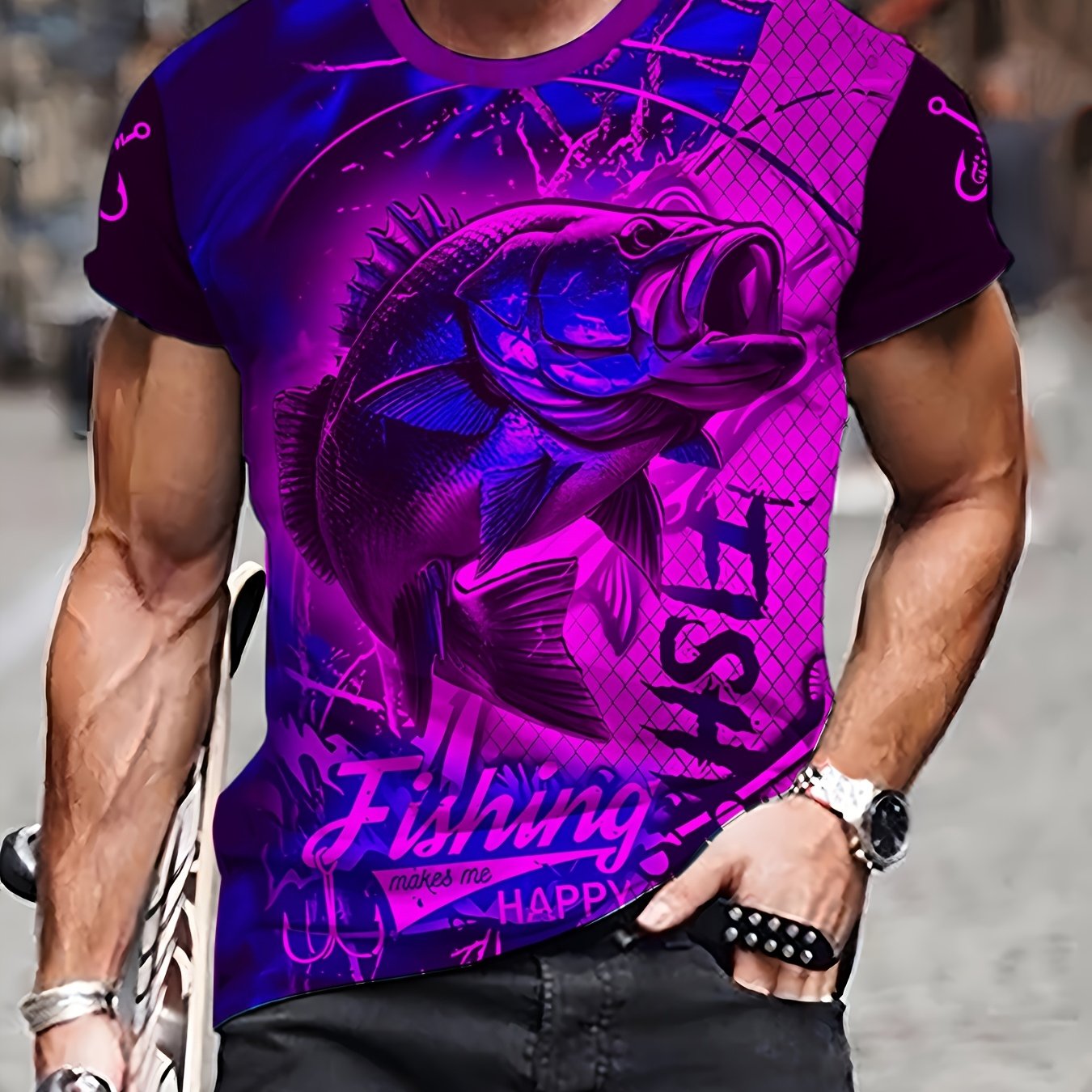 Men'S 3D Printed Fish T-Shirt | Suitable for Summer Outdoor Activities, Fishing, and Cycling | Crew Neck, Regular Fit, Slight Stretch Fabric