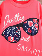 2pcs Girls' Clothing Party Slogan Large Glasses Print Pattern Drop Shoulder Irregular Hem Design Loose Short Sleeve T-Shirt + Floral Print Skinny Nine-Tenths Bottoms Set Girls' Summer Outfit Holiday Gift Girls' Fashion Casual - The Superior Findings Depot