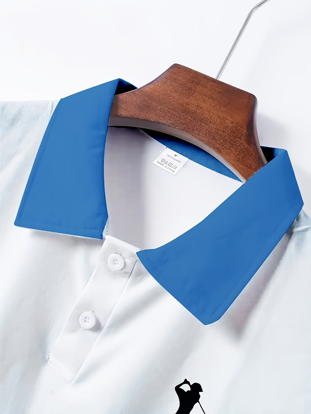 Men'S Classic White & Blue Polo Shirt with 3D Golf Ball Print - Breathable Summer Casual Wear, Regular Fit, Button-Up Collar, Lightweight Fabric for Golf, Park & Casual Attire, Golf Shirt, Park Attire, Sporty Style, Comfortab