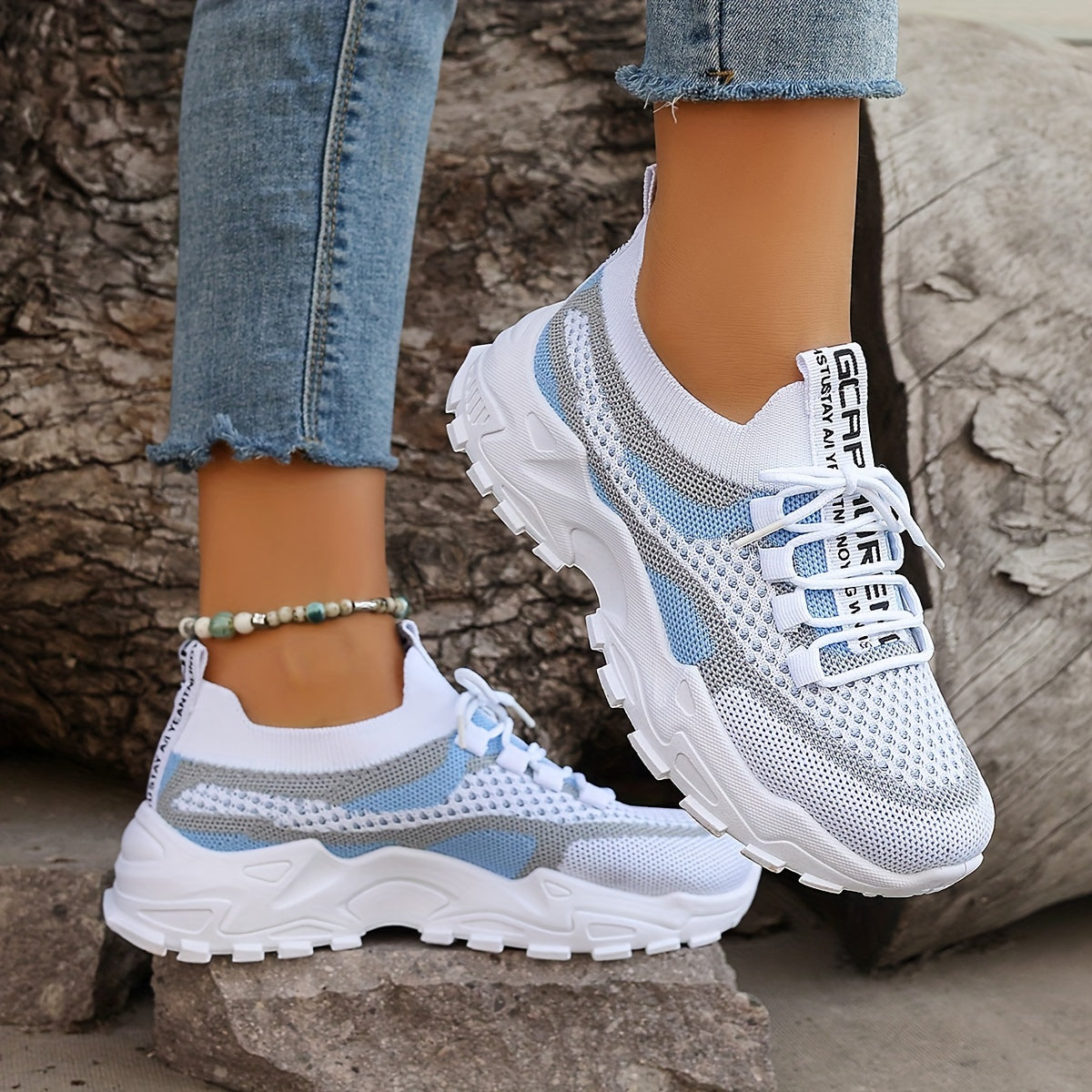 Women's Colorblock Knitted Sneakers, Stylish Breathable Low Top Running Trainers, Comfy Outdoor Sports Shoes plus size - The Superior Findings Depot
