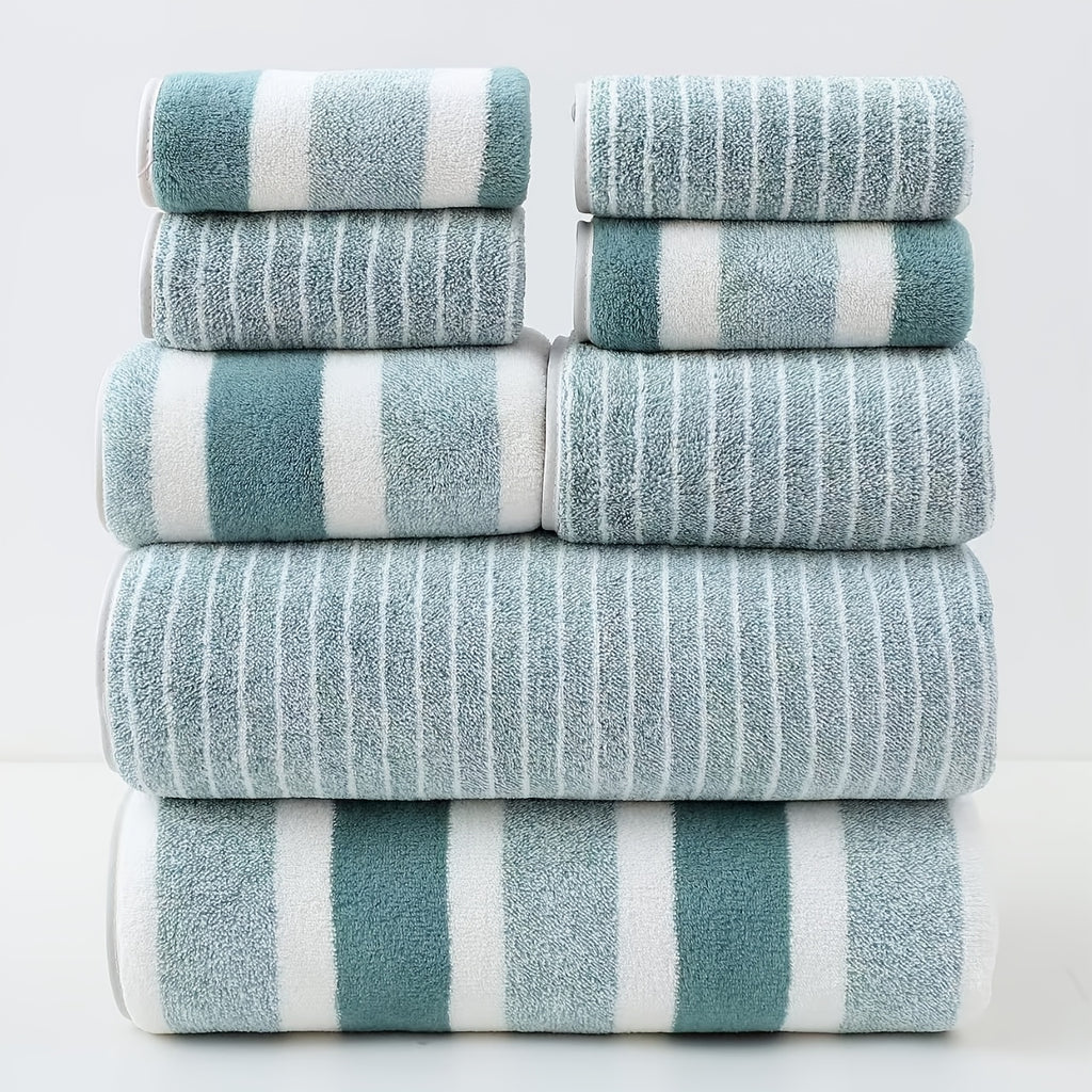 8pcs Coral Striped Towel Set/300 GSM Fabric/2 Large Bath Towels 27.56x55.12 Inches/2 Bath Towels 13.78x29.53 Inches/4 Washcloths 11.81x11.81 Inches/Ultra-Soft/Quick-Drying/Highly Absorbent/Ideal for Home/Hotel/Spa/Salon/Face - The Superior Findings Depot