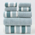 8pcs Coral Striped Towel Set/300 GSM Fabric/2 Large Bath Towels 27.56x55.12 Inches/2 Bath Towels 13.78x29.53 Inches/4 Washcloths 11.81x11.81 Inches/Ultra-Soft/Quick-Drying/Highly Absorbent/Ideal for Home/Hotel/Spa/Salon/Face - The Superior Findings Depot