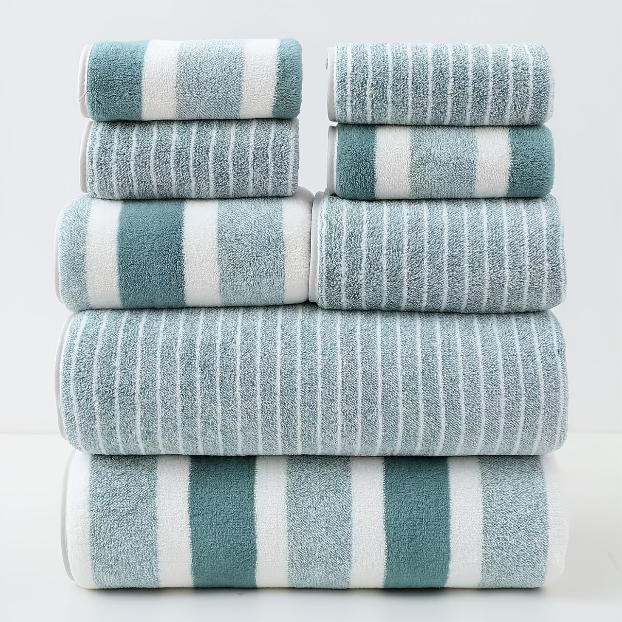 8pcs Coral Striped Towel Set/300 GSM Fabric/2 Large Bath Towels 27.56x55.12 Inches/2 Bath Towels 13.78x29.53 Inches/4 Washcloths 11.81x11.81 Inches/Ultra-Soft/Quick-Drying/Highly Absorbent/Ideal for Home/Hotel/Spa/Salon/Face - The Superior Findings Depot