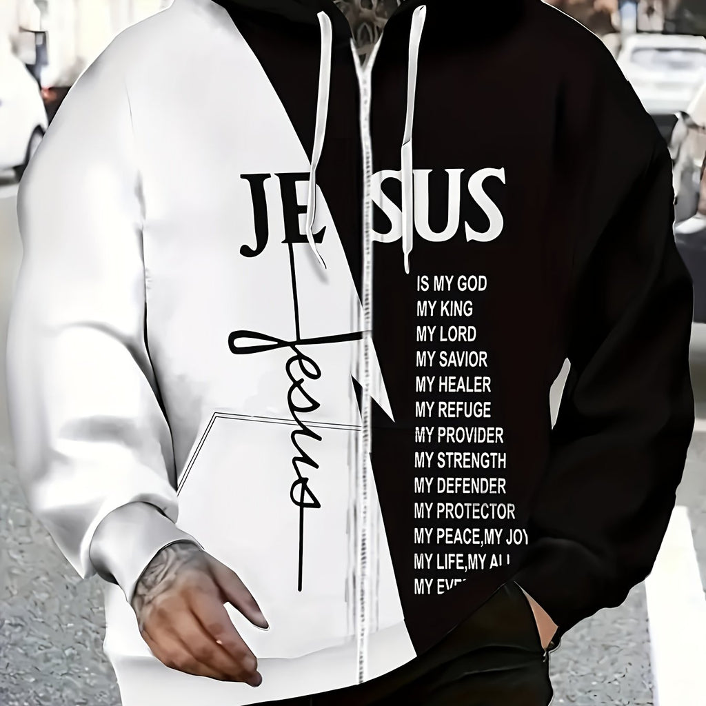 Christian Faith Zip-Up Hooded Sweatshirt with Jesus is My God & Bible Verse Back Print - Full-Zip Front Closure, Casual Church Wear, Men's & Women's Religious Apparel, Machine Washable Full-Zip Hoodie for Everyday Faith Expre - The Superior Findings Depot