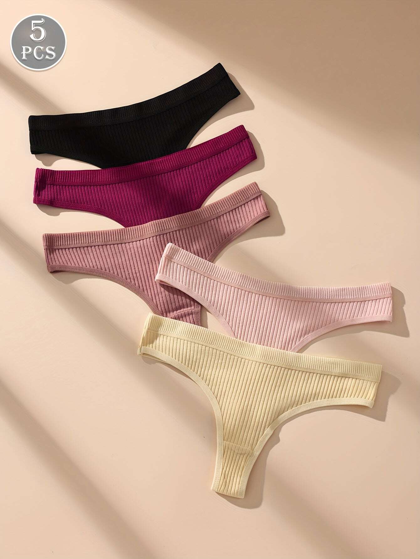 5pcs Women'S Low-Rise Thong Underwear - Soft Breathable Seamless Panties with Elastic Waistband, 5 Solid Colors (Black, Red, Pink, Beige, White) - Comfortable & Supportive V-String Design for Casual Attire, Comfortable Underw - The Superior Findings Depot