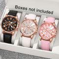 3pcs Fashionable And Simple Roman Watch Round Quartz Watch PU Leather Wrist Ideal Choice for Gifts - The Superior Findings Depot