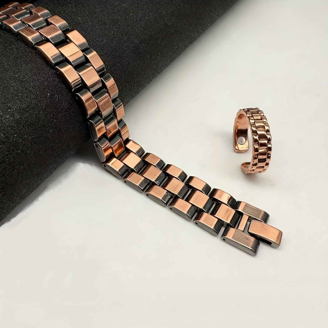 2pcss Men'S Magnetic Bracelet & Ring Set - Adjustable Copper Magnetic Wristband with Polished Finish, 2pcs Set for Wellness, Travel, Home, Office, Magnetic Bracelet For Men, Office Accessory, Sleek Design, Durable Constructio - The Superior Findings Depot