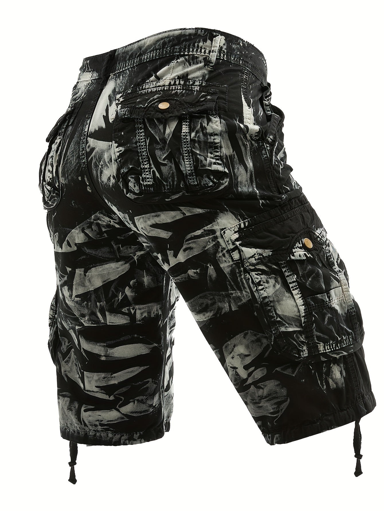 Men's Pure Tie-Dye Washed Outdoor Multi-Pocket Cargo Shorts