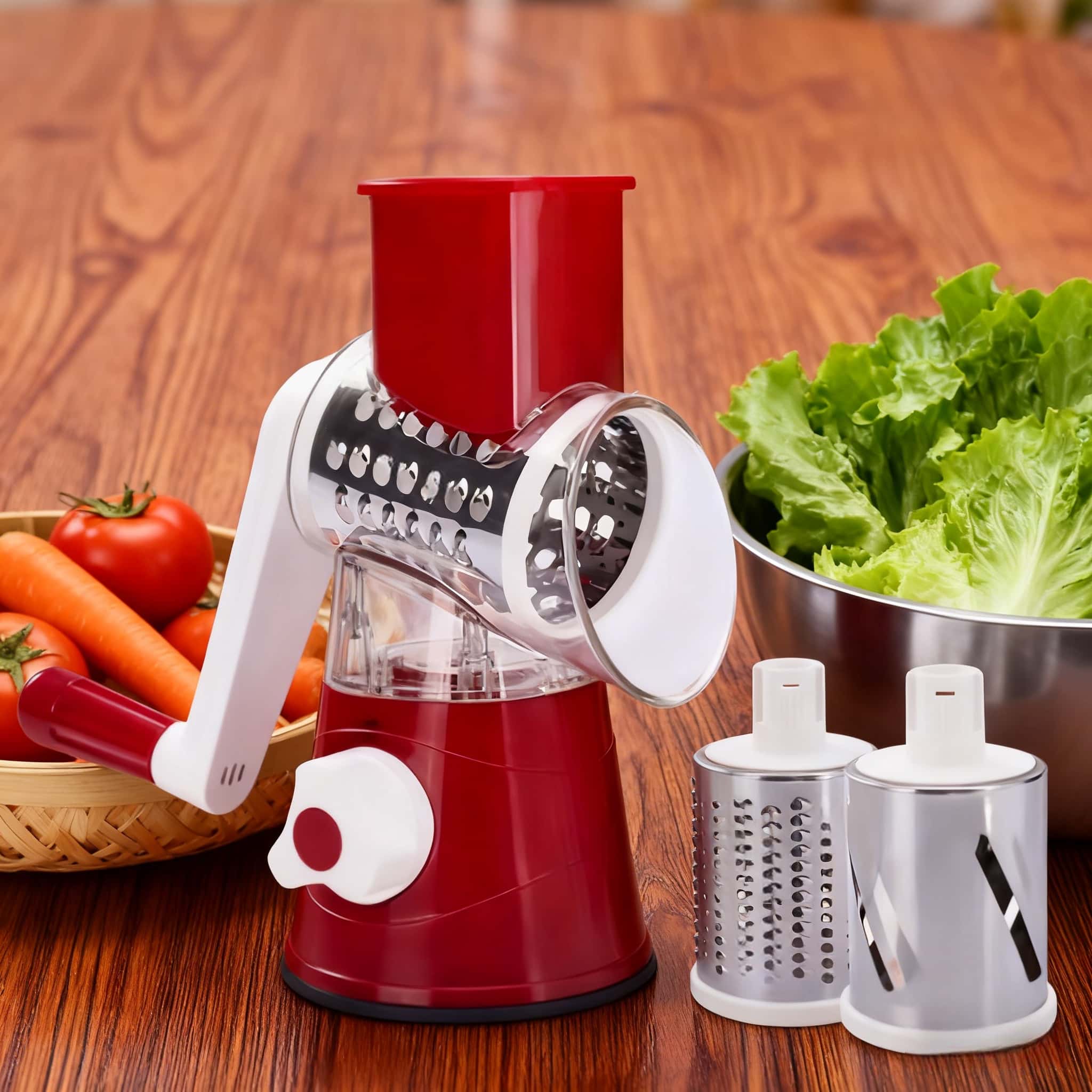 New Manual Food Processor & Shredder - Heavy-Duty Metal Drum Slicer