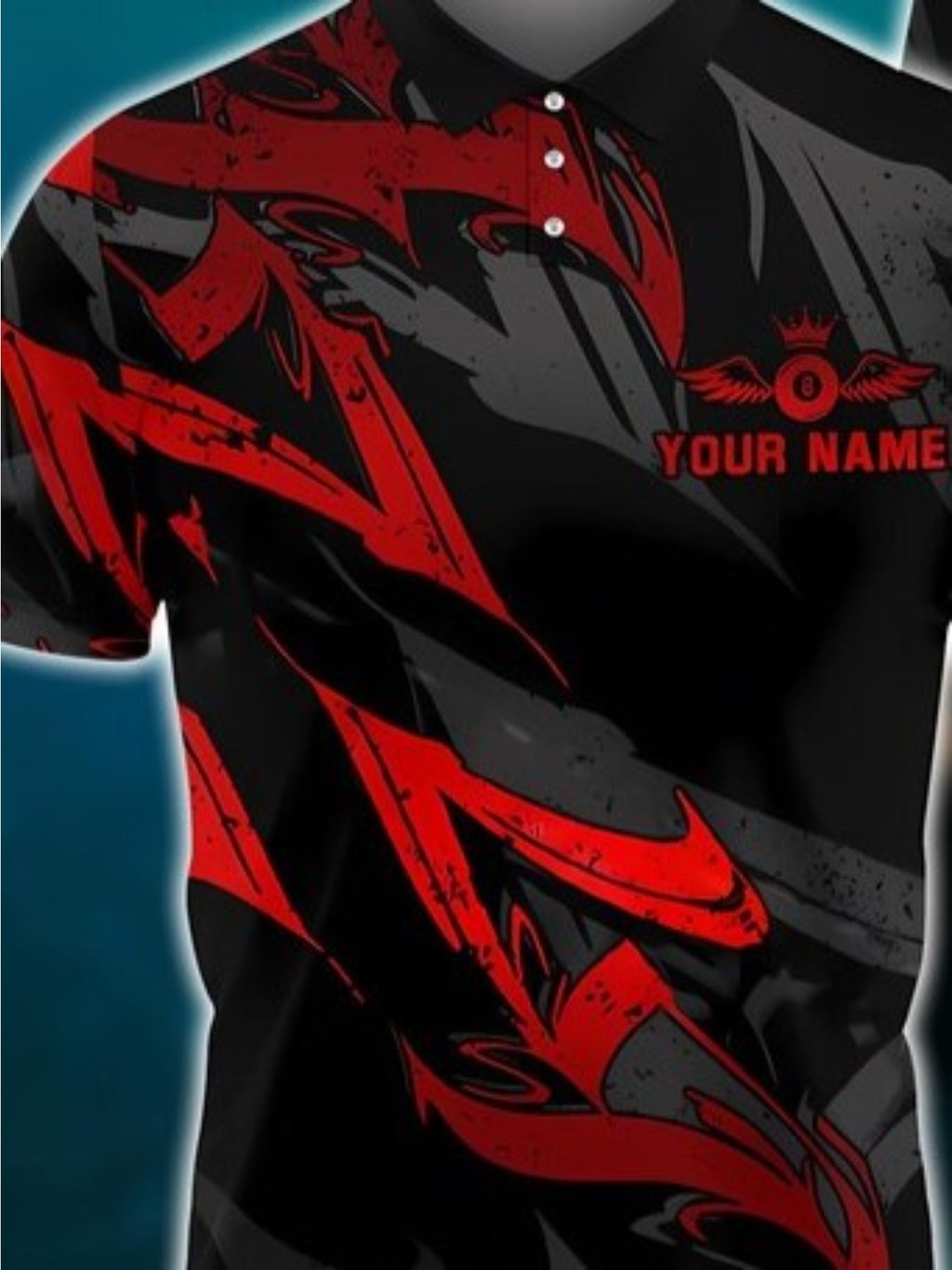 3D Billiard Shirt - 8 Ball Crown Design with Custom Name & Team