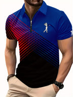 [Neon Polo Shirt] Neon Color Block 3D Digital Print Men's Summer Short Sleeve Polo Shirt | Casual Style, Regular Fit, 100% Polyester, Half Placket, Zipper Detail, Slight Stretch, 150g/m² - Yellow/Blue/Black