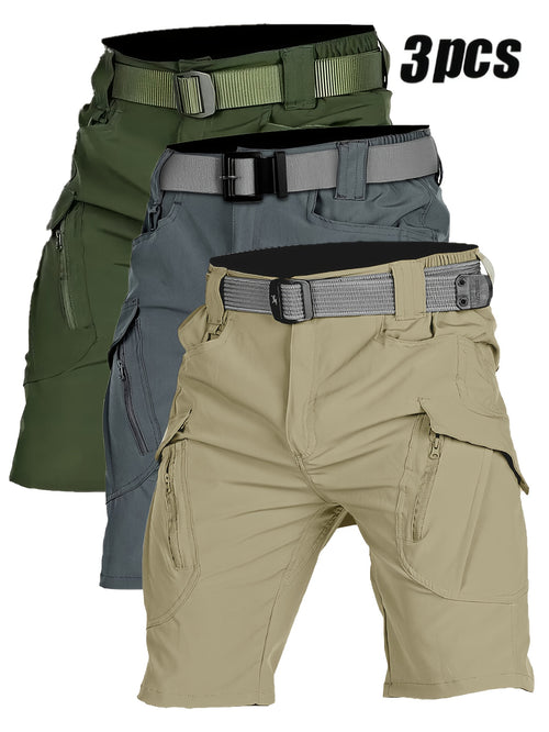 3pcs Men'S Quick-Dry Lightweight Breathable Elastic Waist Tactical Shorts - Summer Outdoor Casual Shorts with Multiple Pockets for Hiking, Running & Training, No Belt Needed, Solid Colors (Olive/Charcoal/Beige), Hiking Shorts - The Superior Findings Depot