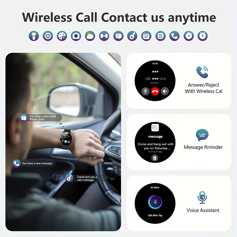 New Men's and Women's Sports Smartwatch, 1.52-inch Full Touch Screen with Call and Message Features, Activity Tracker, Pedometer, Multiple Sport Modes, Compatible with iOS/Android Devices, Minimalist Style, TPU Strap, Alloy C - The Superior Findings Depot