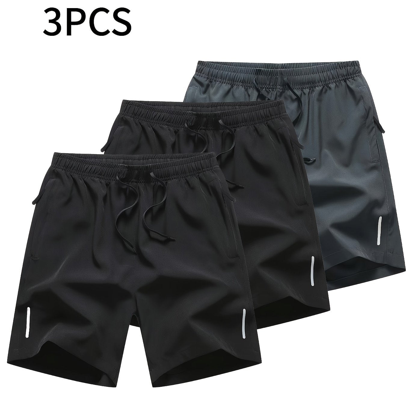 3pcs Men'S Summer Sports Shorts - Breathable Quick-Dry Fabric, Drawstring Waist with Zipper Pockets, Lightweight & Comfortable for Running, Hiking, Outdoor Activities - Black, Navy Blue, Dark Gray - Perfect Gift for Active Me - The Superior Findings Depot