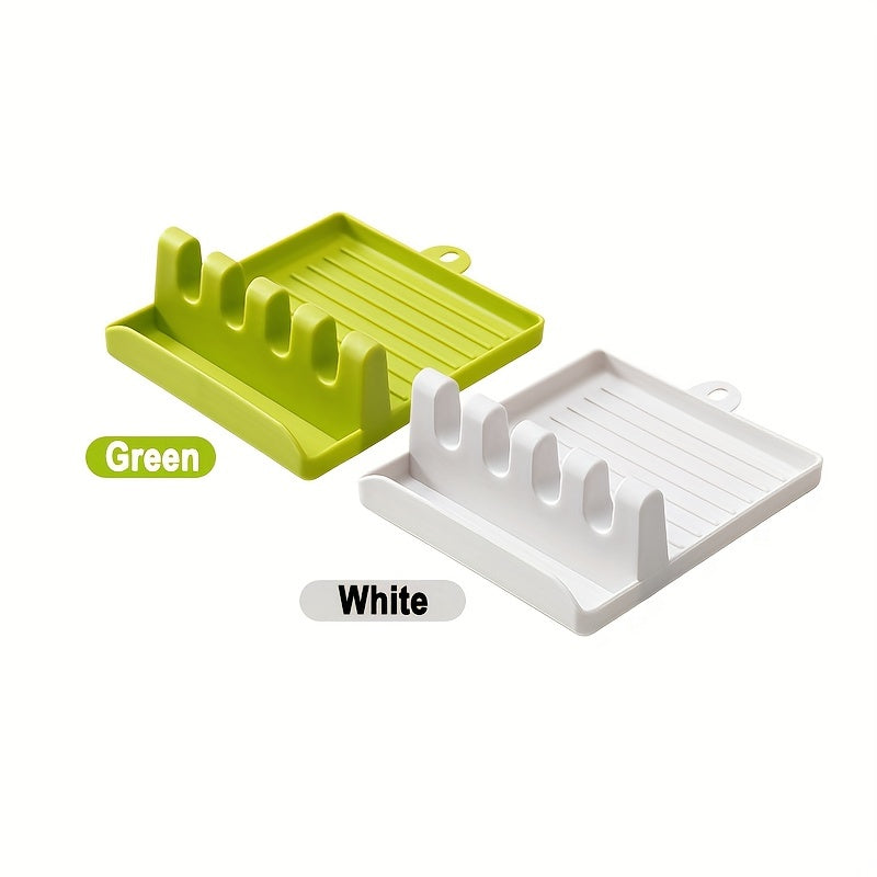 1pc Multi-Functional Kitchen Utensil Holder - 4 Slots White/Green