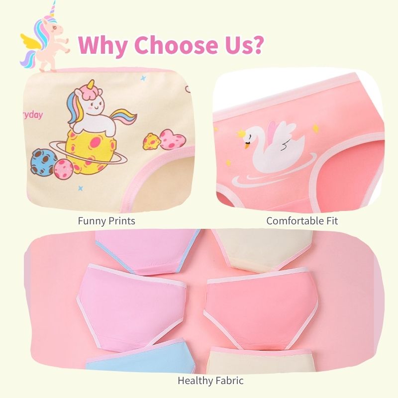 8-Pack Girls' Underwear - Pink Briefs Unicorn & Mermaid Print