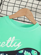 2pcs Girls' Clothing Party Slogan Large Glasses Print Pattern Drop Shoulder Irregular Hem Design Loose Short Sleeve T-Shirt + Floral Print Skinny Nine-Tenths Bottoms Set Girls' Summer Outfit Holiday Gift Girls' Fashion Casual - The Superior Findings Depot