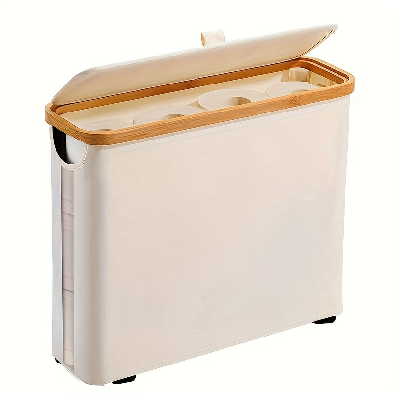 Large Capacity Toilet Paper Holder with Lid - Foldable Wood Frame