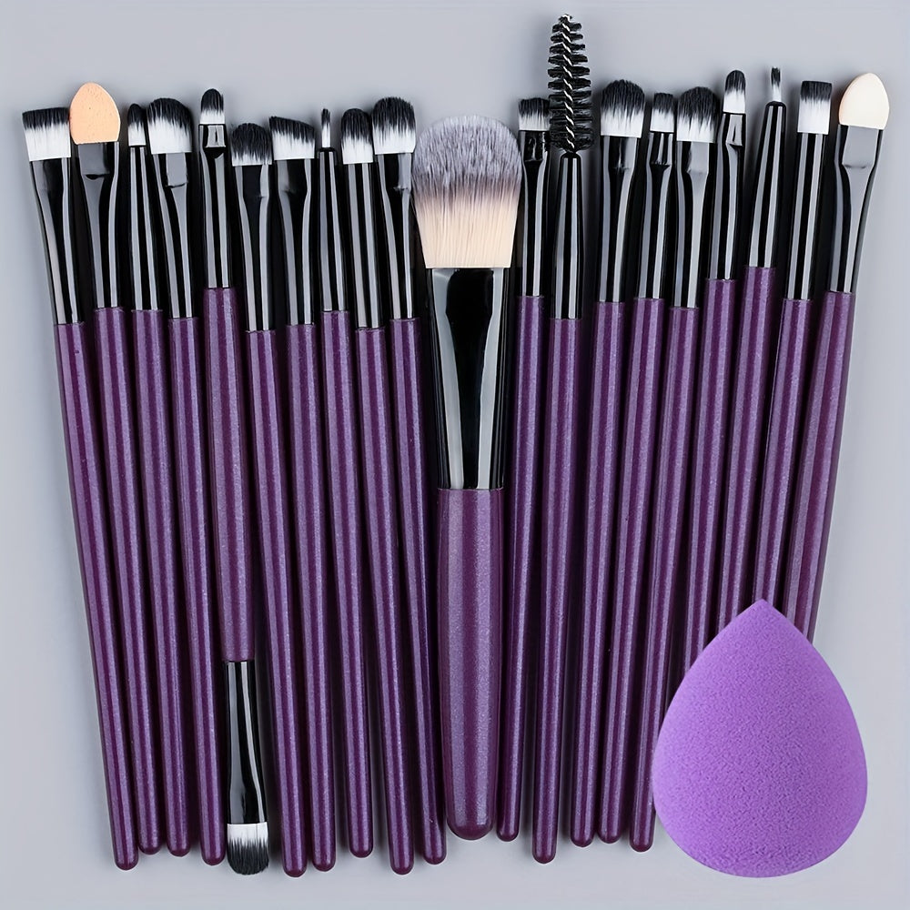20-Piece Hypoallergenic Makeup Brush Set with Nylon Bristles - Luxe Palm Brushes for Foundation, Blush, Eye Shadow, Eyebrow, & Lip, All Skin Types, ABS Rod - Professional & Beginner Kit, Travel-Friendly - The Superior Findings Depot