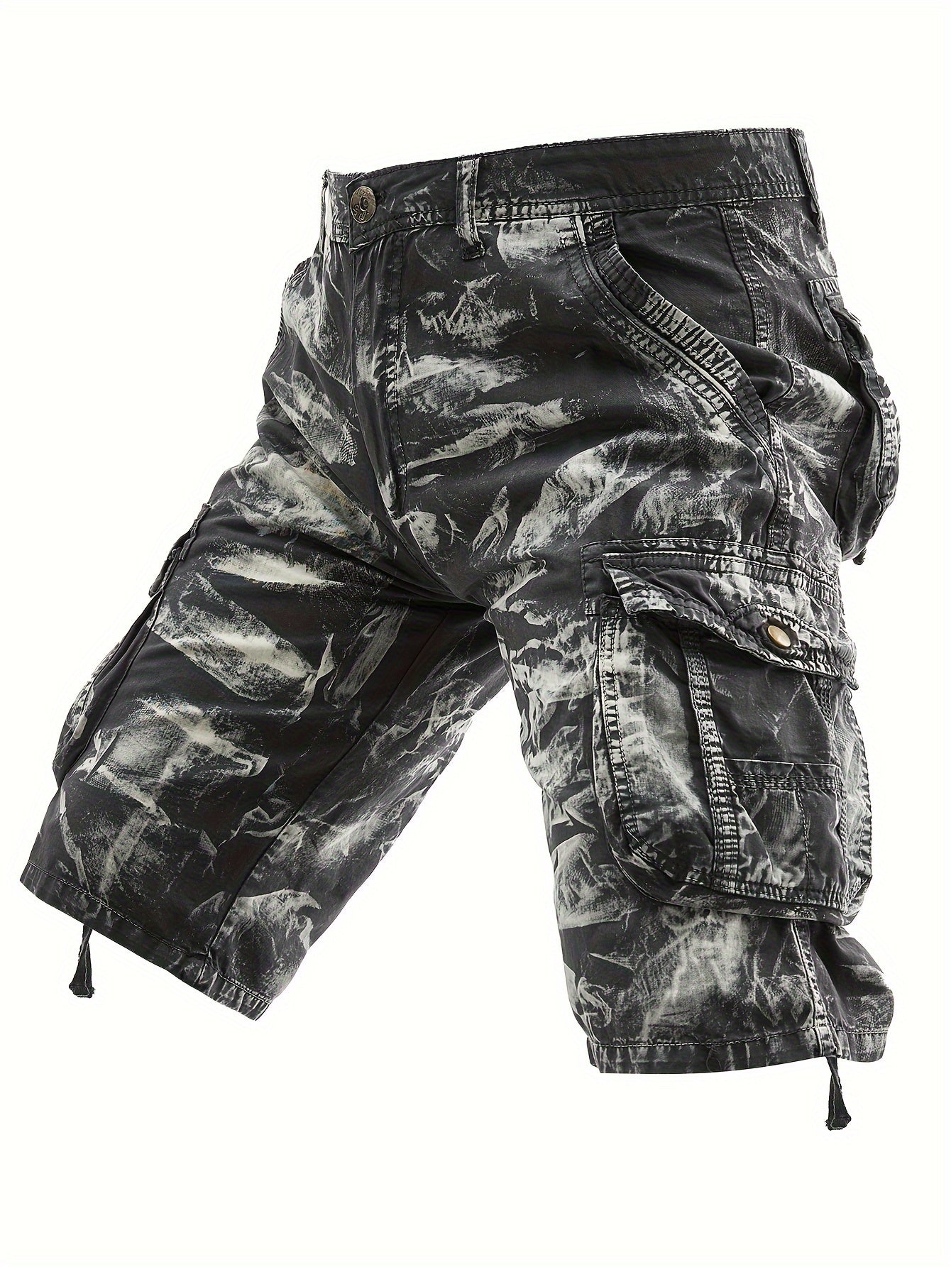 Men's Pure Tie-Dye Washed Outdoor Multi-Pocket Cargo Shorts
