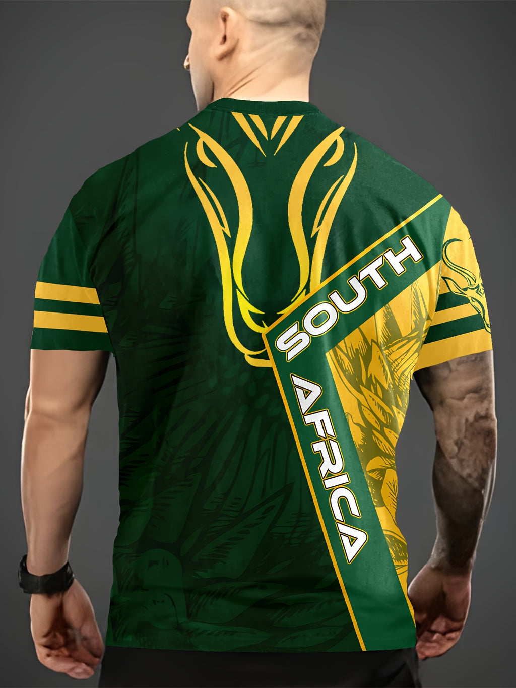 [Alae | 3D Printed Tribal] Alae Men's 3D Printed T-Shirt | South African Tribal Bright Green/Yellow | Rhino Horn Design, African Map Casual Short Sleeve Crew Neck, Machine Washable Regular Fit Safari Attire - The Superior Findings Depot