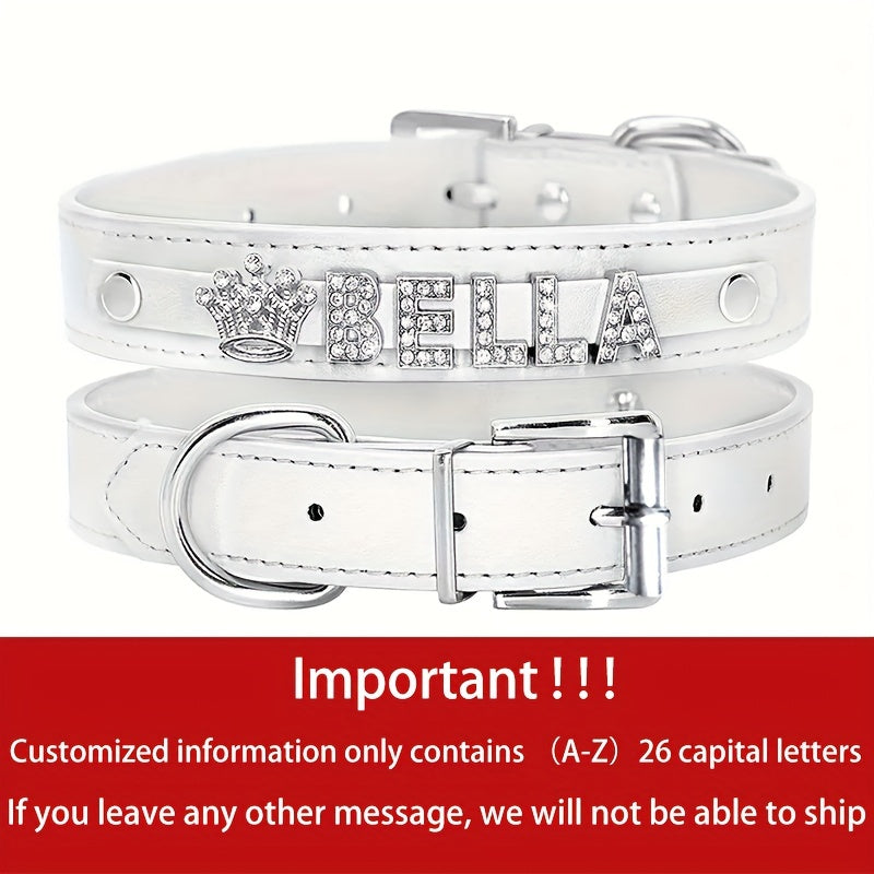 Personalized Dog Collar - Custom Name/Text, Faux Leather Pet ID Tag with Rhinestone Heart Star, Adjustable Metal Buckle, for Small, Medium, Large Dogs - Birthday, Anniversary, Housewarming Gift for Puppy or Adult Dogs - Avail - The Superior Findings Depot