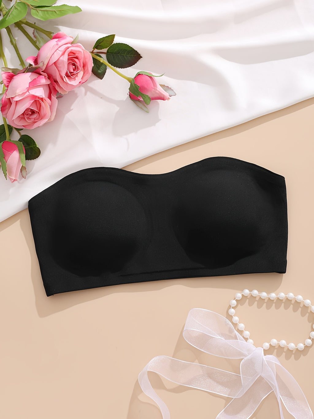 Seamless Strapless Bandeau Bra for Women - Anti-Slip, Cross-Back Design with Side Closure, Wireless & Padded - Comfortable Nylon Blend, Removable Pads for Casual Wear, Plus Size Bra - The Superior Findings Depot