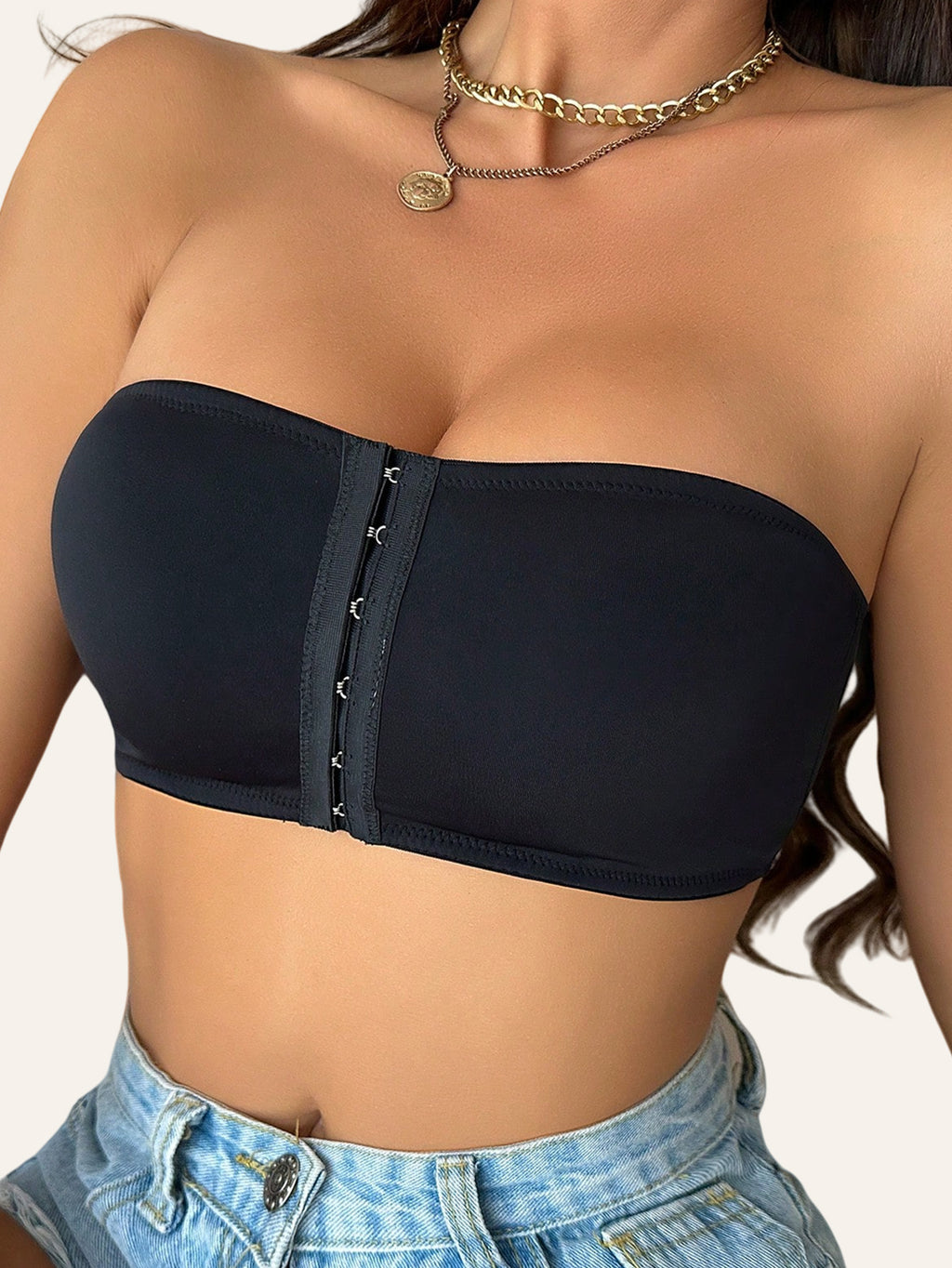 1pc Women's Strapless T-Shirt Bra with Front Clasp & 6-Row Zipper Closure - No Underwire Seamless Full Coverage, Removable Pads Breathable High-Elasticity Soft Pink for Yoga Gym Casual Outfits - All-Season Wear, Gym Tank Top - The Superior Findings Depot