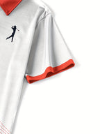 Men'S Classic White & Blue Polo Shirt with 3D Golf Ball Print - Breathable Summer Casual Wear, Regular Fit, Button-Up Collar, Lightweight Fabric for Golf, Park & Casual Attire, Golf Shirt, Park Attire, Sporty Style, Comfortab