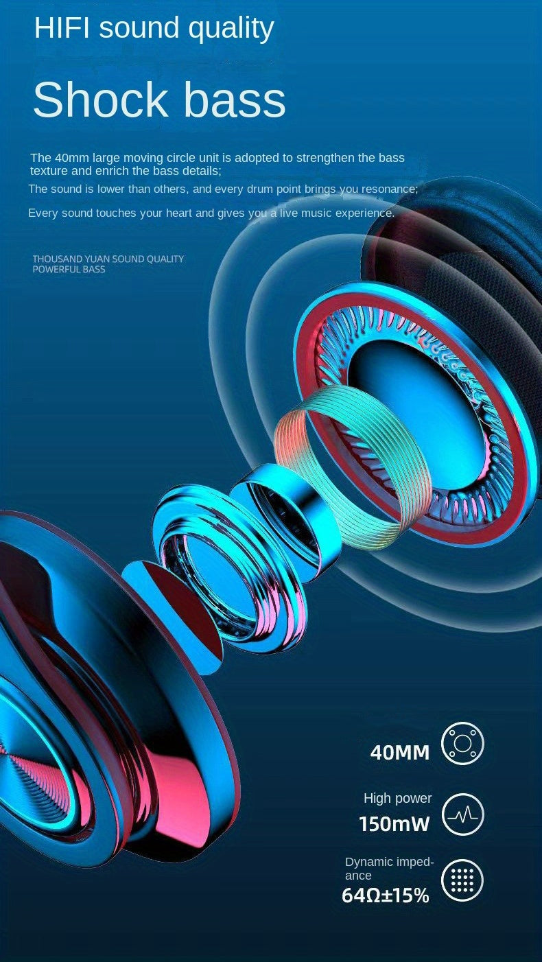 B39 Light Emitting Wireless Headphones, Colorful LED Lights Comfort Over Ear Foldable Headset With Built-in Microphone, FM, SD Card Slot, Wired For School/Tablet Computer/PC/TV/Cellphones/Travel Gift For Birthday/Easter/Boy/G - The Superior Findings Depot