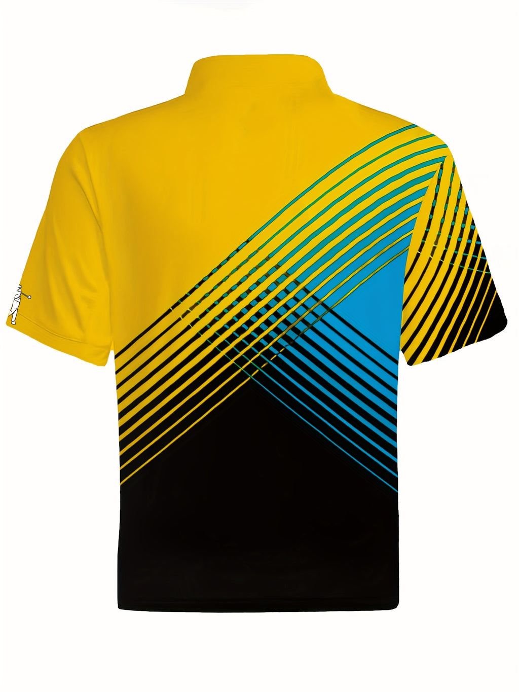 [Neon Polo Shirt] Neon Color Block 3D Digital Print Men's Summer Short Sleeve Polo Shirt | Casual Style, Regular Fit, 100% Polyester, Half Placket, Zipper Detail, Slight Stretch, 150g/m² - Yellow/Blue/Black