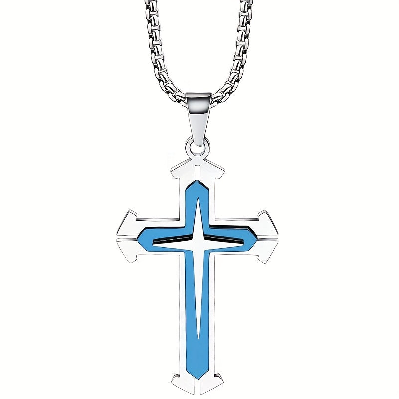 Stylish Cross Pendant Necklace - Cool Multi-Layered Design in 201 Stainless Steel Square Chain - Suitable for Women and Men's Daily Wear, Classic Jewelry Accessory for Outfits, Holidays, Valentine's Day, Mother's Day, Birthda - The Superior Findings Depot