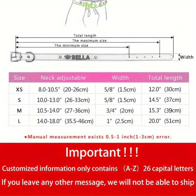 Personalized Dog Collar - Custom Name/Text, Faux Leather Pet ID Tag with Rhinestone Heart Star, Adjustable Metal Buckle, for Small, Medium, Large Dogs - Birthday, Anniversary, Housewarming Gift for Puppy or Adult Dogs - Avail - The Superior Findings Depot