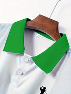 Men'S Classic White & Blue Polo Shirt with 3D Golf Ball Print - Breathable Summer Casual Wear, Regular Fit, Button-Up Collar, Lightweight Fabric for Golf, Park & Casual Attire, Golf Shirt, Park Attire, Sporty Style, Comfortab