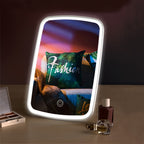 1pc LED Makeup Mirror with 3-Color Lighting (White/Natural/Warm Light), Adjustable Brightness, Touch Switch, USB Rechargeable, Portable Foldable Design, Polished Glass Surface & Floral Theme - Compact Travel-Friendly Vanity M - The Superior Findings Depot