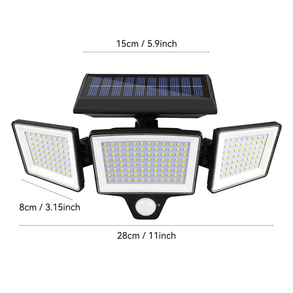 1pc Outdoor Solar Light - 208-LED Motion Sensor 3-Head IP44