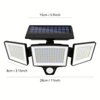 1pc Outdoor Solar Light - 208-LED Motion Sensor 3-Head IP44