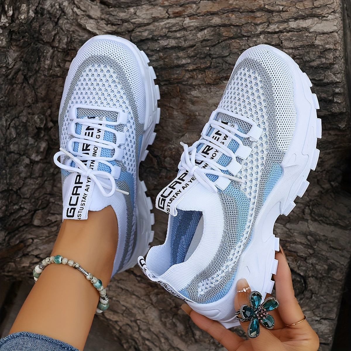 Women's Colorblock Knitted Sneakers, Stylish Breathable Low Top Running Trainers, Comfy Outdoor Sports Shoes plus size - The Superior Findings Depot