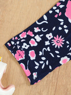 2pcs Girls' Clothing Party Slogan Large Glasses Print Pattern Drop Shoulder Irregular Hem Design Loose Short Sleeve T-Shirt + Floral Print Skinny Nine-Tenths Bottoms Set Girls' Summer Outfit Holiday Gift Girls' Fashion Casual - The Superior Findings Depot