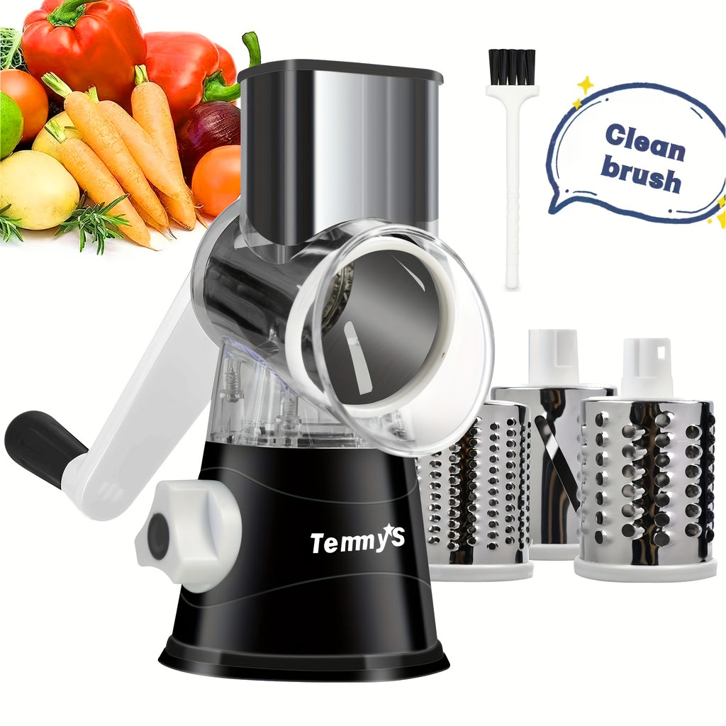 Professional Tabletop Rotary Cheese Grater - 3 Interchangeable Blades
